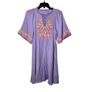 Jodifl Purple Embroidered V-Neck Knee Length Dress Size Medium Neon Easter Date